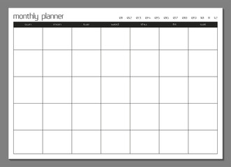 Monthly planner template. Blank notebook page isolated on grey. Business organizer page. Paper sheet 22