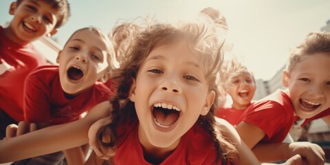 Group of happy children laughing and playing together