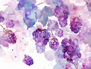 Obraz premium Soft Watercolor Illustration of Blackberries in Light Purples on White Background