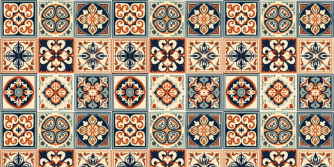Lisbon tile pattern. Traditional portuguese spanish moroccan mosaic ceramic, decorative ornate square azulejos mediterranean motif.