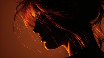Fototapeta premium A close-up portrait of a woman with her eyes closed, feeling the wind on her face.