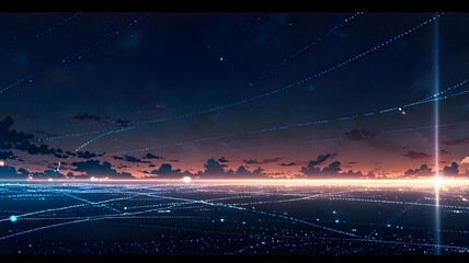 Dot internet connection with Bokeh and sky Blue Background generative Ai 