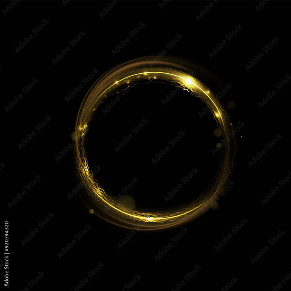 Poster vector light line effect of golden circle. luminous fire trail on a transparent background. light ro