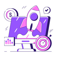 An flat design illustration of system launch

