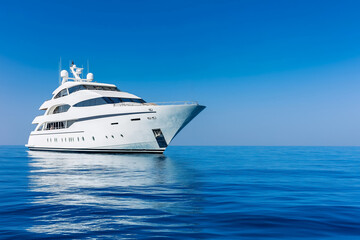 Fototapeta premium Luxury yacht sailing in warm waters on New Years Eve background with empty space for text 