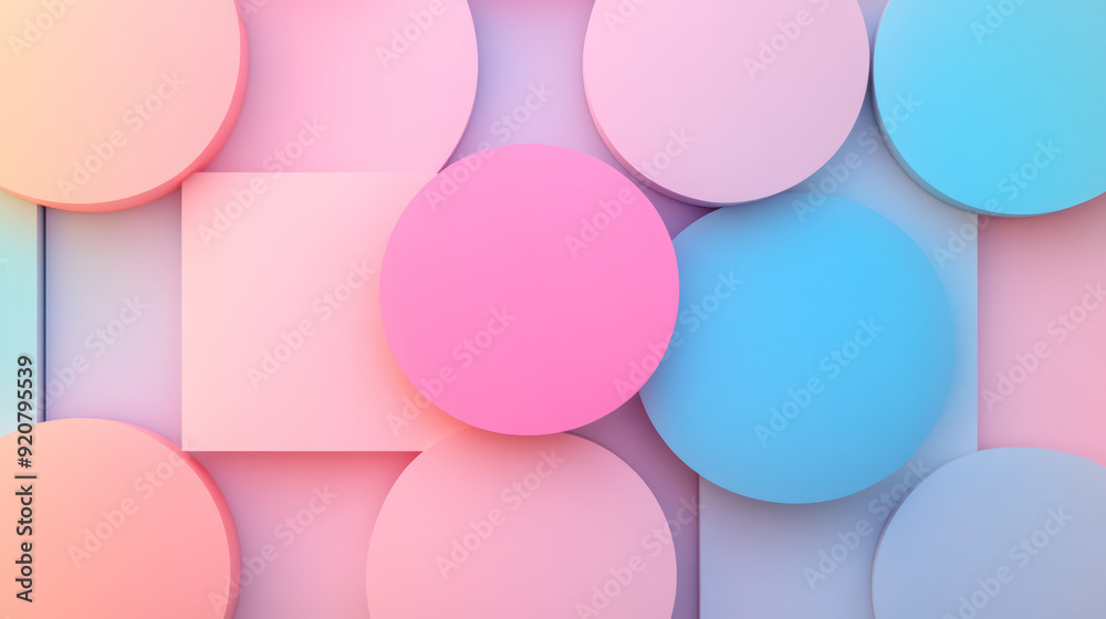 Sticker Pastel gradient background with soft pink and light blue hues minimalistic geometric shapes like squares and circles softly blended into the background 