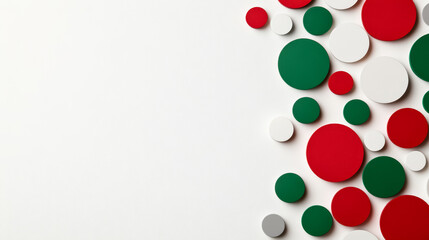 Fototapeta premium Simple Christmas background with circular geometric shapes in red and green on a soft gradient from white to silver 