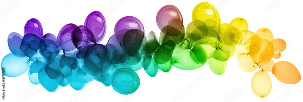 Aufkleber cascading arc of rainbow colored balloons in a digital airbrush style on a white background