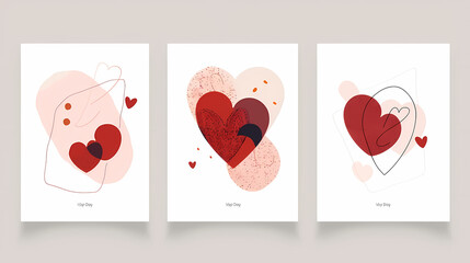 Creative concept of Happy Valentines Day cards set. Modern abstract art design with hearts and geometric shapes. Templates for celebration vecter image