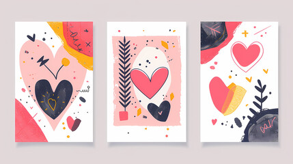 Creative concept of Happy Valentines Day cards set. Modern abstract art design with hearts and geometric shapes. Templates for celebration vecter image