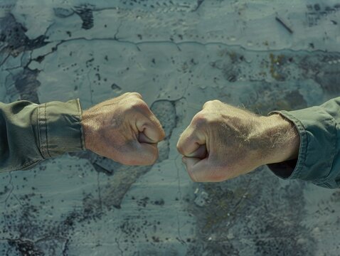 Two elderly men in a boxing match, their fists clenched, and locked in an intense pugilistic encounter.