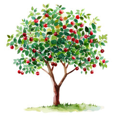 Minimalist Watercolor Clipart of a Vibrant Cherry Tree  Blossoming Beauty