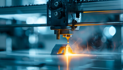Fototapeta premium industrial 3D printer creating a prototype object with precision laser technology in a modern manufacturing environment