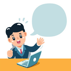 Vector cartoon businessman with speech bubble for design.