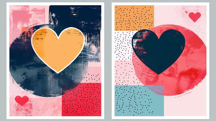 Creative concept of Happy Valentines Day cards set. Modern abstract art design with hearts and geometric shapes. Templates for celebration vecter image