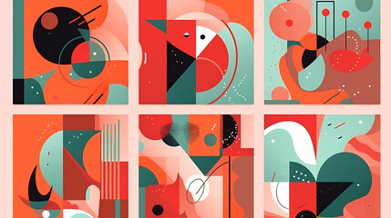 Creative concept of Happy Valentines Day cards set. Modern abstract art design with hearts and geometric shapes. Templates for celebration vecter image