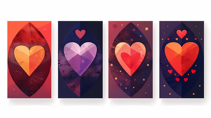 Creative concept of Happy Valentines Day cards set. Modern abstract art design with hearts and geometric shapes. Templates for celebration vecter image