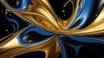 Swirling blue and gold liquid creating abstract shapes  ideal for backgrounds, artistic projects, design elements, and creative concepts.
