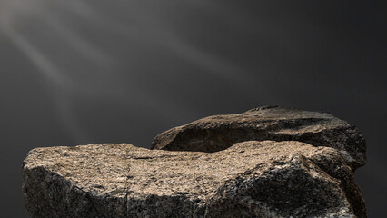 Rock, Stone Podium stand display advertising product, cosmetics production with studio Dark shadow...