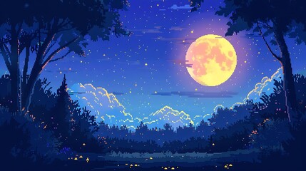 Naklejka premium starry night sky pixel art