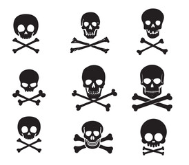 Human skulls set. Skull silhouettes. Skull icons set. Collection of drawings human skulls. Vector illustration
