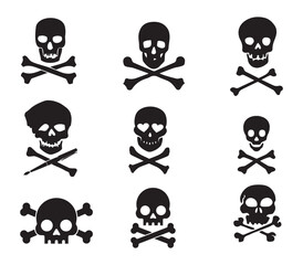 Human skulls set. Skull silhouettes. Skull icons set. Collection of drawings human skulls. Vector illustration
