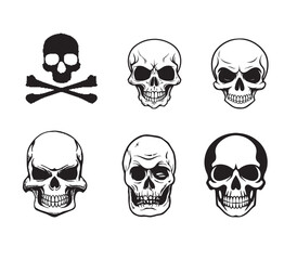 Skull silhouette, isolated on white background. Vector illustration, traditional Halloween decorative element. Halloween silhouette black skull logo - for scary design or decor.
