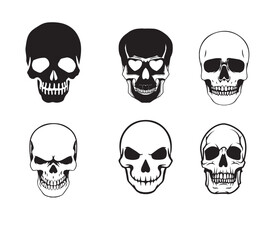 Skull silhouette, isolated on white background. Vector illustration, traditional Halloween decorative element. Halloween silhouette black skull logo - for scary design or decor.
