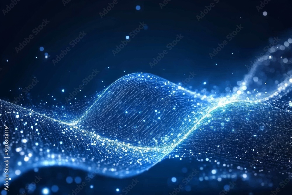 Poster bright glowing lines on abstract technology background showing big data visualization concept. 3d re