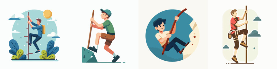 vector set of a person climbing stairs