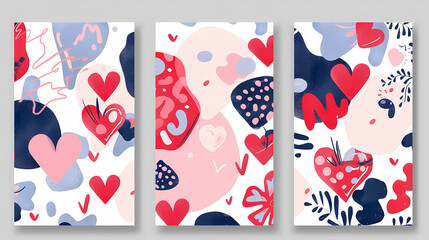 Creative concept of Happy Valentines Day cards set. Modern abstract art design with hearts and geometric shapes. Templates for celebration vecter image