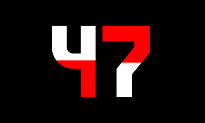 Fototapeta premium 47 Red White Half Modern Number Logo