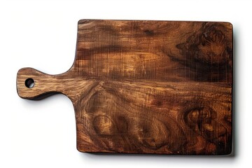 Rustic wooden cutting board. Top view on kitchen accessory. Natural wood texture with grains. Perfect for cutting and chopping. A stylish addition to any kitchen. Generative AI