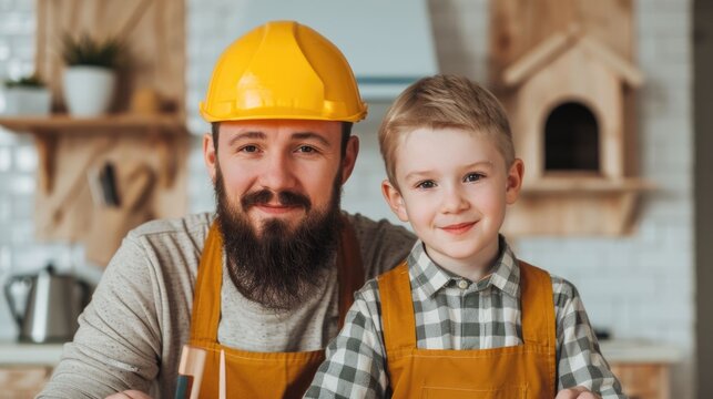 A heartwarming scene of a father and his young son working together to build a birdhouse in their cozy workshop showcasing the joy and learning that comes from shared hobbies and time
