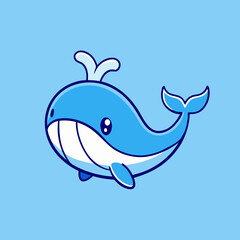 Cute Blue Whale Cartoon Icon Illustration