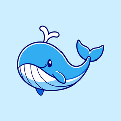 Cute Blue Whale Cartoon Icon Illustration