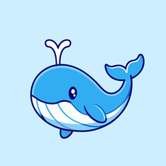 Obraz premium Cute Blue Whale Cartoon Icon Illustration