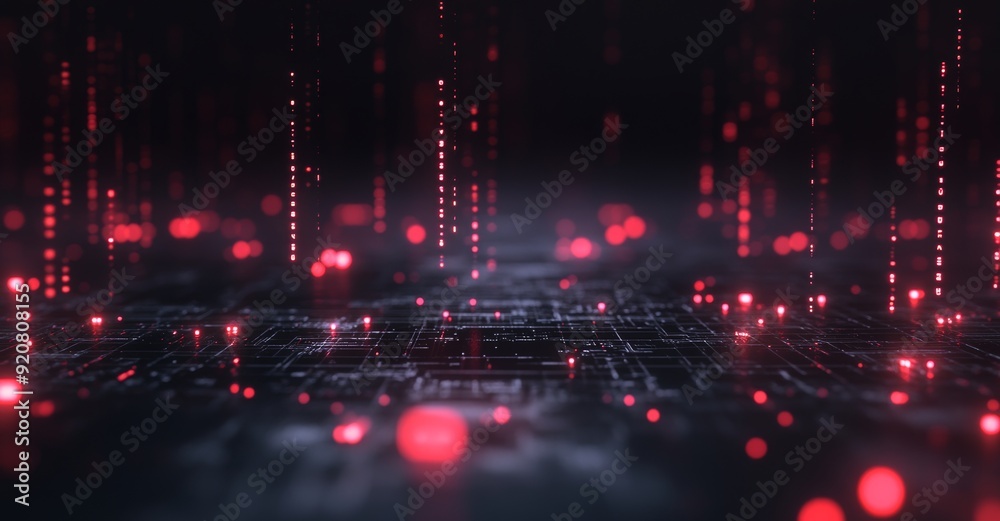 Poster abstract futuristic background with floating circuits, charts, and digits. nanochip circuit, micro e