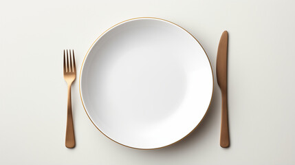 Minimal table setting with blank dish, space for text