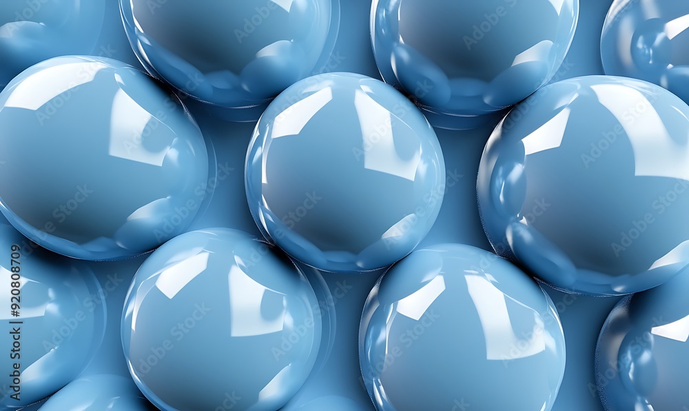 Poster Seamless 3D Chambray Blue Sphere Grid with Subtle Reflections and Shadows