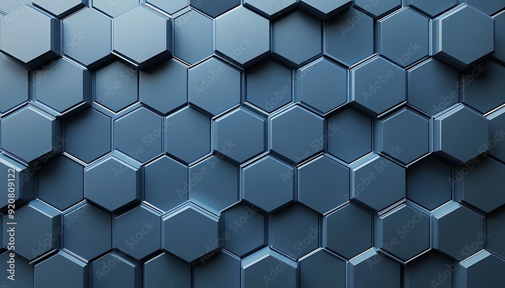 Poster Seamless 3D Chambray Blue Hexagonal Tiles Creating a Honeycomb Effect