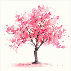 Fototapeta premium Minimalist Watercolor Illustration of a Vibrant Cherry Blossom Delicate and Beautiful Floral Art