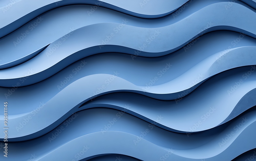 Poster seamless 3d wallpaper with overlapping wavy lines in chambray blue