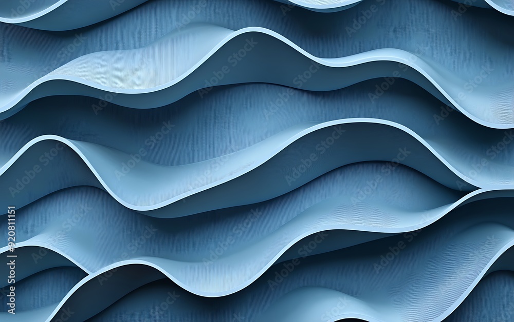 Poster seamless 3d wallpaper with overlapping wavy lines in chambray blue