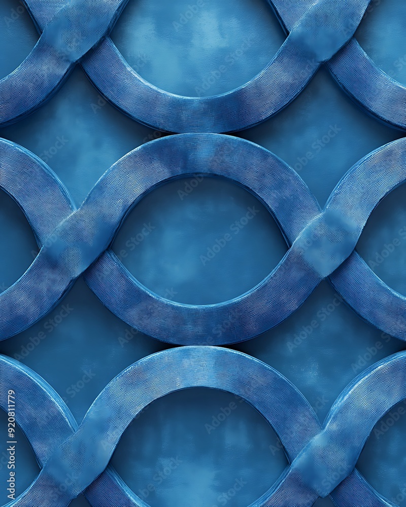 Fototapete Seamless 3D Chambray Blue Interlocking Circular Patterns with Soft Shadows