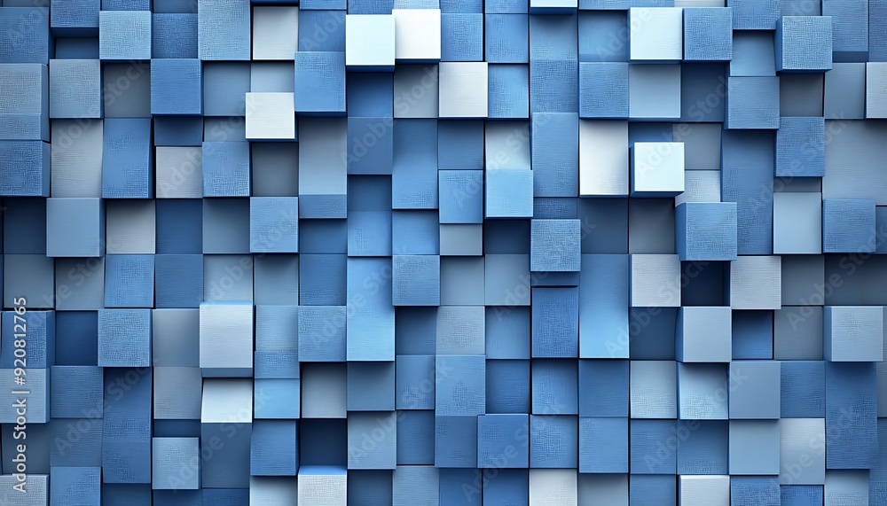 Poster seamless 3d chambray blue cube pattern with depth and dimension