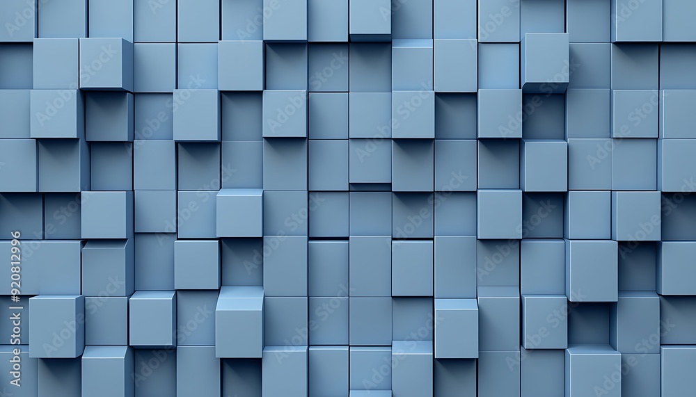 Poster Seamless 3D Chambray Blue Cube Pattern with Depth and Dimension