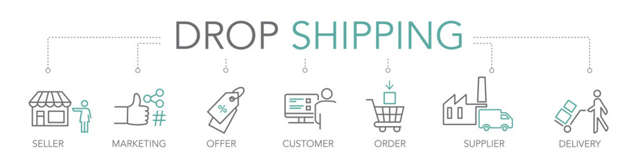 Drop Shipping concept - thin line vector icons two-tone