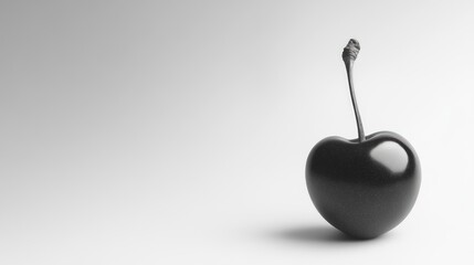 Obraz premium Single black cherry with stem on a white background.