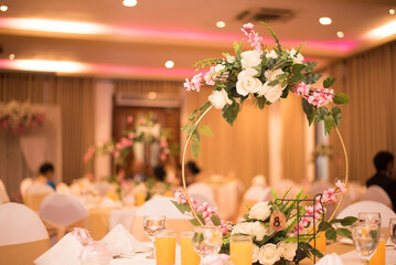 Amazing Floral decoration on table in a ballroom background